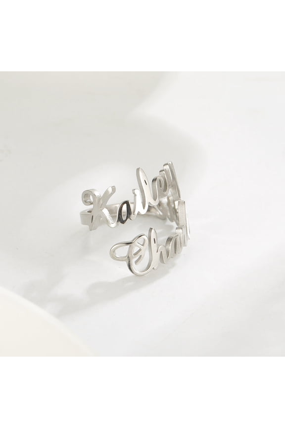 Personalized Couple Rings Stainless Steel Custom Name Adjustable Rings for Holiday Gift, European American Style