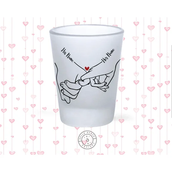 Personalized Couple Shot Glass With Pinky Promise Design, Frosted Glass, Custom