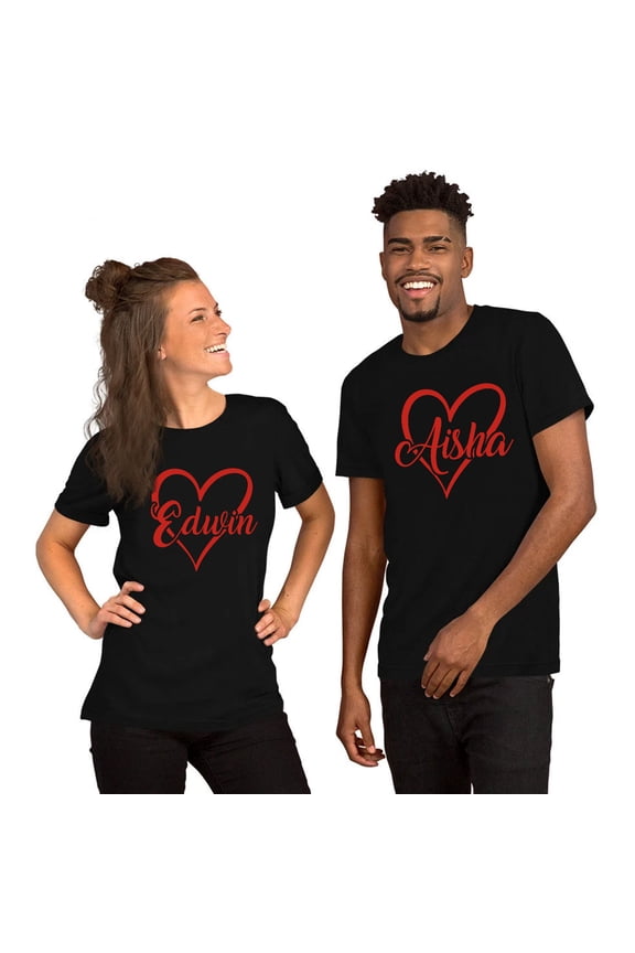 Personalized Couple T-Shirt with Name – Custom Heart Graphic Matching Tee for Couples, Valentine Anniversary Gift