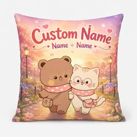 Personalized Couple Throw Pillow Cover, Custom Names One-Side Print