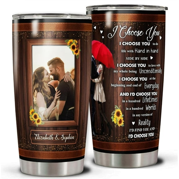 Personalized Couple Tumbler Customized Photo Name Coffee Travel Mug Cup 20oz Stainless Steel Husband Wife Gift Valentine's Day Anniversary Present Birthday