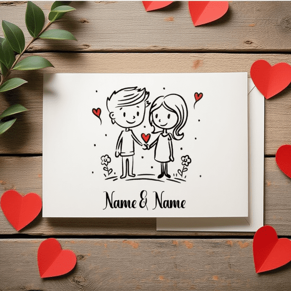 Personalized Couple's Love Card Custom Names with Cute Illustration Perfect for Anniversary, Valentine's Day, or Just Because Includes Envelope