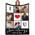 thumbnail image 1 of Personalized Couples Gifts for Boyfriend Girlfriend Wife Husband, I Love You Valentines Day Gifts for Him Her, Custom Photos Blanket with Text, Customized Birthday Anniversary Wedding Gifts, 1 of 6