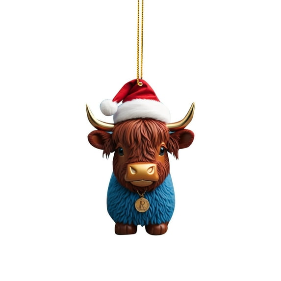 Personalized Cow Christmas Ornament, Farm Animal Acrylic Hanging Decoration for Christmas Tree, Customizable Gift for Farmhouse Holiday Decor, 3.15 inch