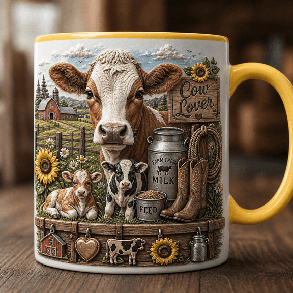 Personalized Cow Lover Mug 3D Farm Field Cow Face Coffee Cup Gift