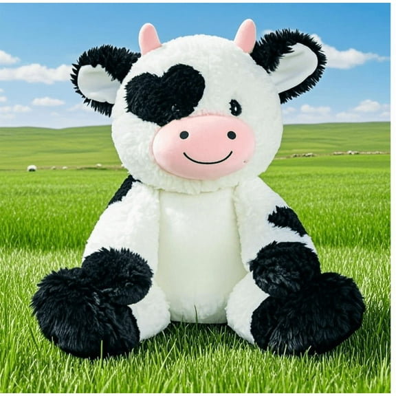 Personalized Cow Stuffed Animal, Milk Cow Plushie with Custom Name Date Message, 13.5" High 9.8"Width Black White Cows Soft Cuddle Gift for Kids Toddler Boy Girl