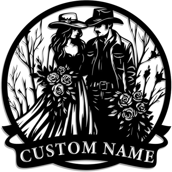 Personalized Cowboy Couple Metal Sign – Custom Name Western Wall Art – Rustic Ranch, Farmhouse, or Outdoor Decor – Unique Gift for Couples & Weddings