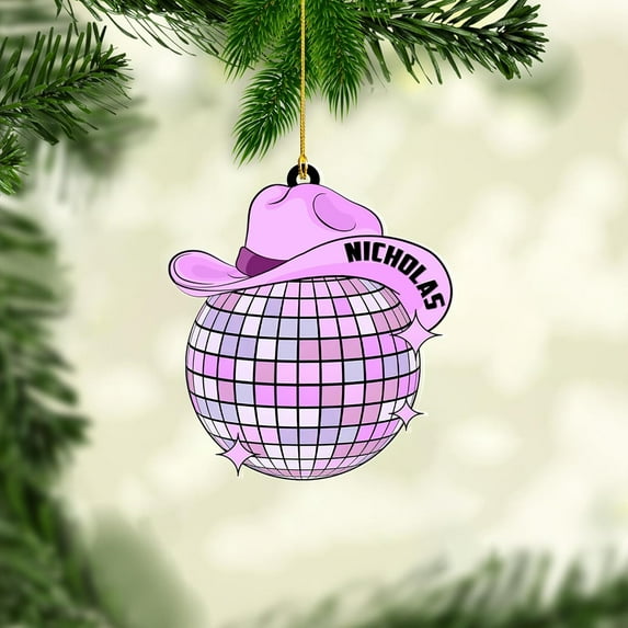 Personalized Cowboy Cowgirl Christmas Ornaments, Disco Ball Cowboy Hat Ornament, Cowboy Hat Ornaments for Christmas Tree, Western Cowboy Christmas Ornaments, Cowboy Boots Christmas Ornament (ON710) -