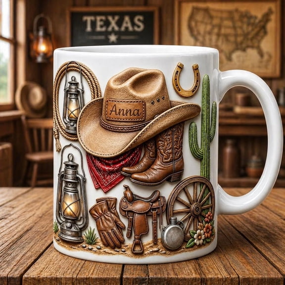 Personalized Cowgirl Mug Custom Name Western Coffee Mug Cowboy Hat Boots Mug Western Gift for Her Texas Ranch Gift Cowgirl Lover