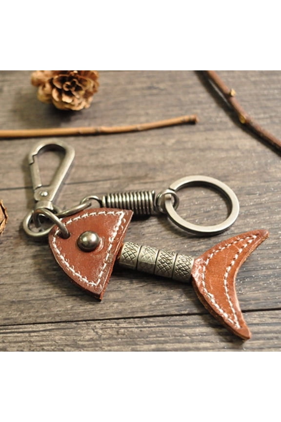 Personalized Cowhide Keychain: First Layer Leather Key Chain, Geometric Alloy Design, Creative Gift Idea