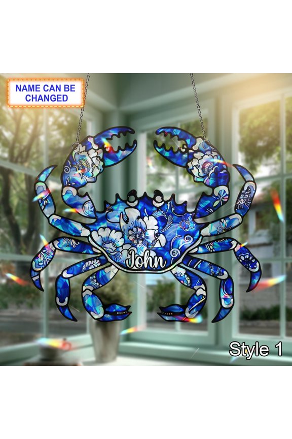 Personalized Crab Acrylic Suncatcher, Custom Name 2D Flat Window Hanging Decor, Ocean Lover Gift