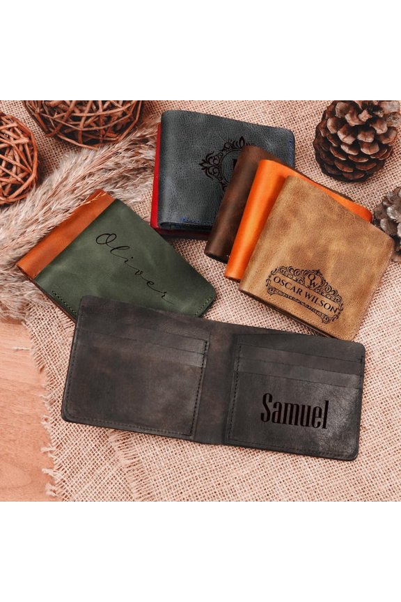 Personalized Crazy Horse Leather Wallet for Men Compact Slim Card Holder