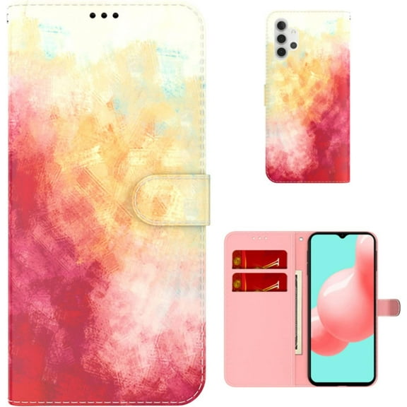 Personalized Creative Watercolor Painting Flip PU + TPU Phone case with Card Slot for Samsung Galaxy A10 A20 E A30 A40 A50 S Shockproof Bracket Function Bumper Cover(Yellow,A10)