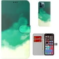 thumbnail image 1 of Personalized Creative Watercolor Painting Flip PU + TPU Phone case with Card Slot for iPhone 13 12 11 8 7 X XS XR Plus Pro Max Mini Shockproof Bracket Function Bumper Cover(Cyan,11), 1 of 8