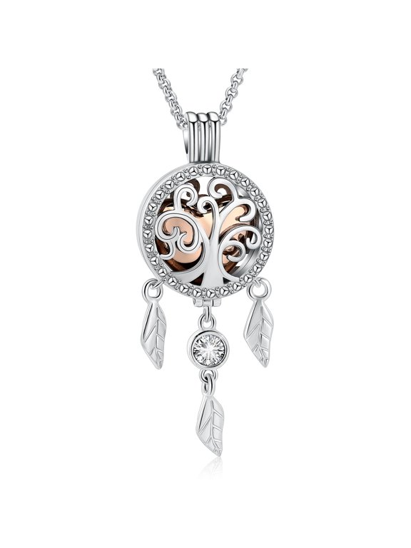 Personalized Cremation Jewelry Dream Catcher Urn Necklaces for Ashes with Mini Heart Urn Keepsake Memorial Hollow Pendant for Women Men
