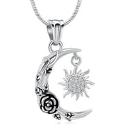 Personalized Cremation Jewelry for Ashes Crescent Moon and Sun Urn Necklace for Women Men Custom Photo / Text Stainless Steel Cremation Jewelry