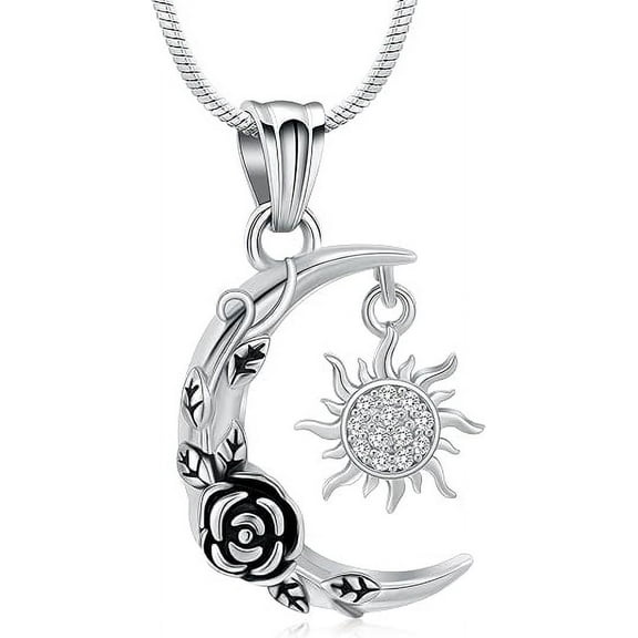 Personalized Cremation Jewelry for Ashes Crescent Moon and Sun Urn Necklace for Women Men Custom Photo / Text Stainless Steel Cremation Jewelry
