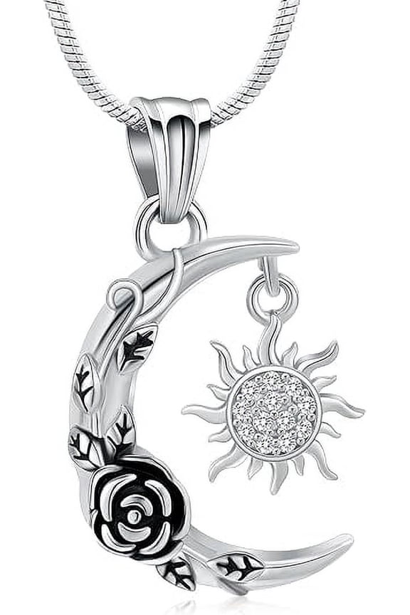 Personalized Cremation Jewelry for Ashes Crescent Moon and Sun Urn Necklace for Women Men Custom Photo / Text Stainless Steel Cremation Jewelry