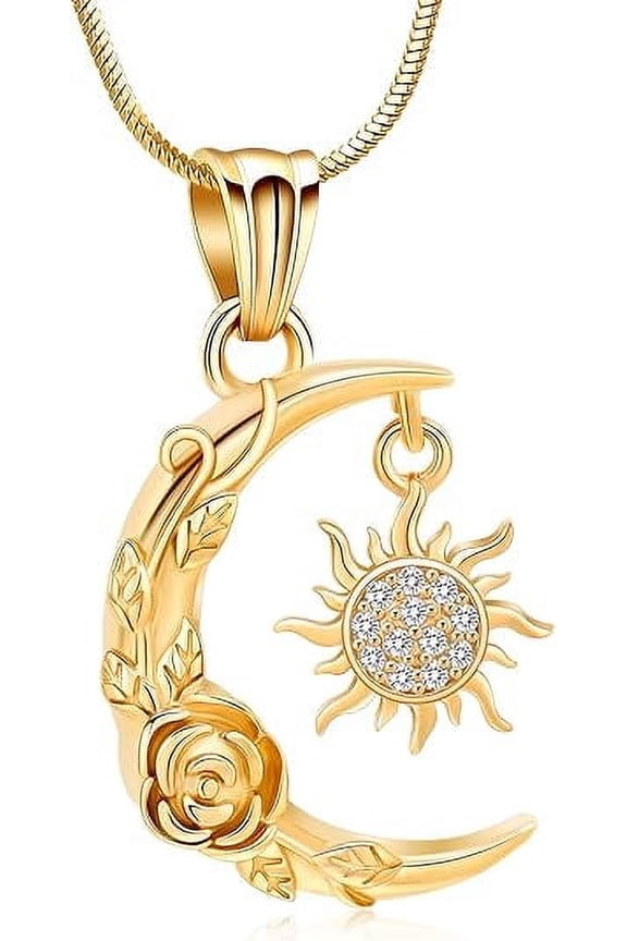 Personalized Cremation Jewelry for Ashes Crescent Moon and Sun Urn Necklace for Women Men Custom Photo / Text Stainless Steel Cremation Jewelry