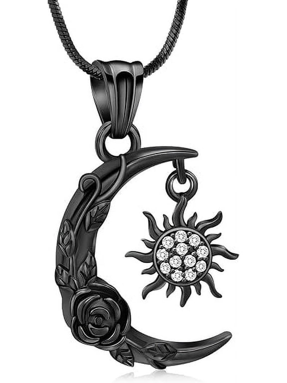 Personalized Cremation Jewelry for Ashes Crescent Moon and Sun Urn Necklace for Women Men Custom Photo / Text Stainless Steel Cremation Jewelry