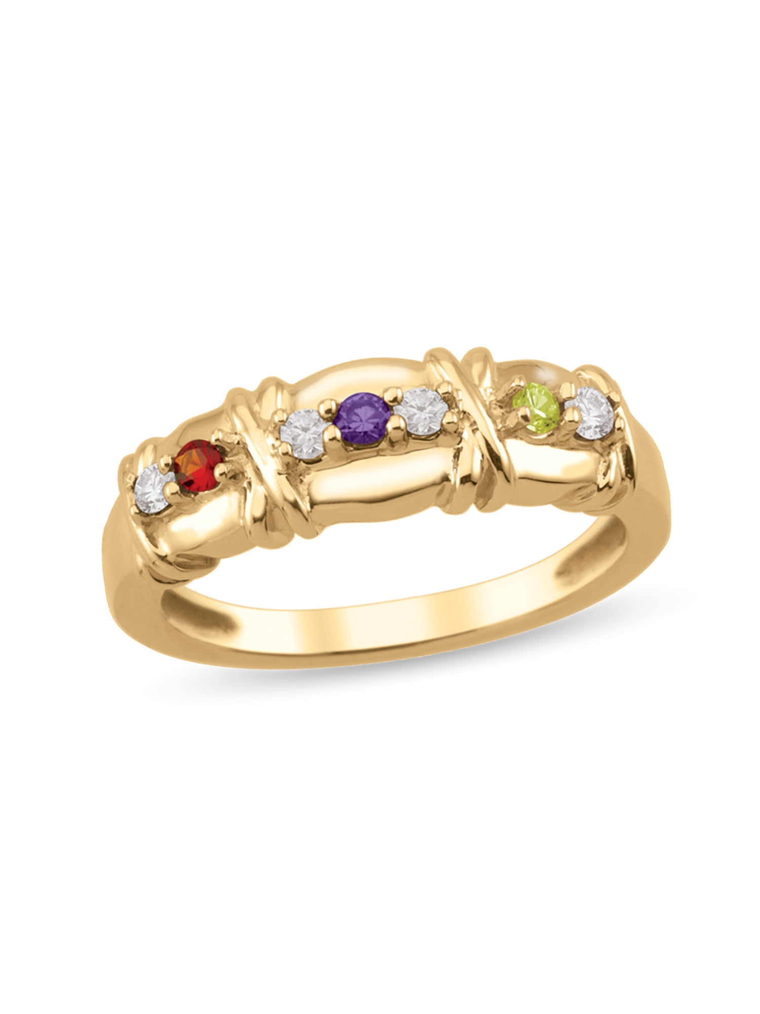 Personalized Crisscross Birthstone Family Ring in 10K Gold by Jewlster
