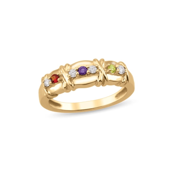 Personalized Crisscross Birthstone Family Ring in 10K Gold by Jewlster