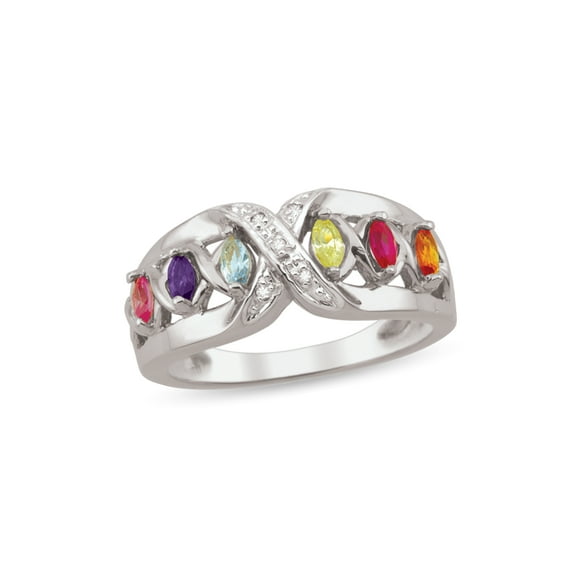 Personalized Crisscross Birthstone Family Ring in Sterling Silver with Diamond Accents by Jewlster