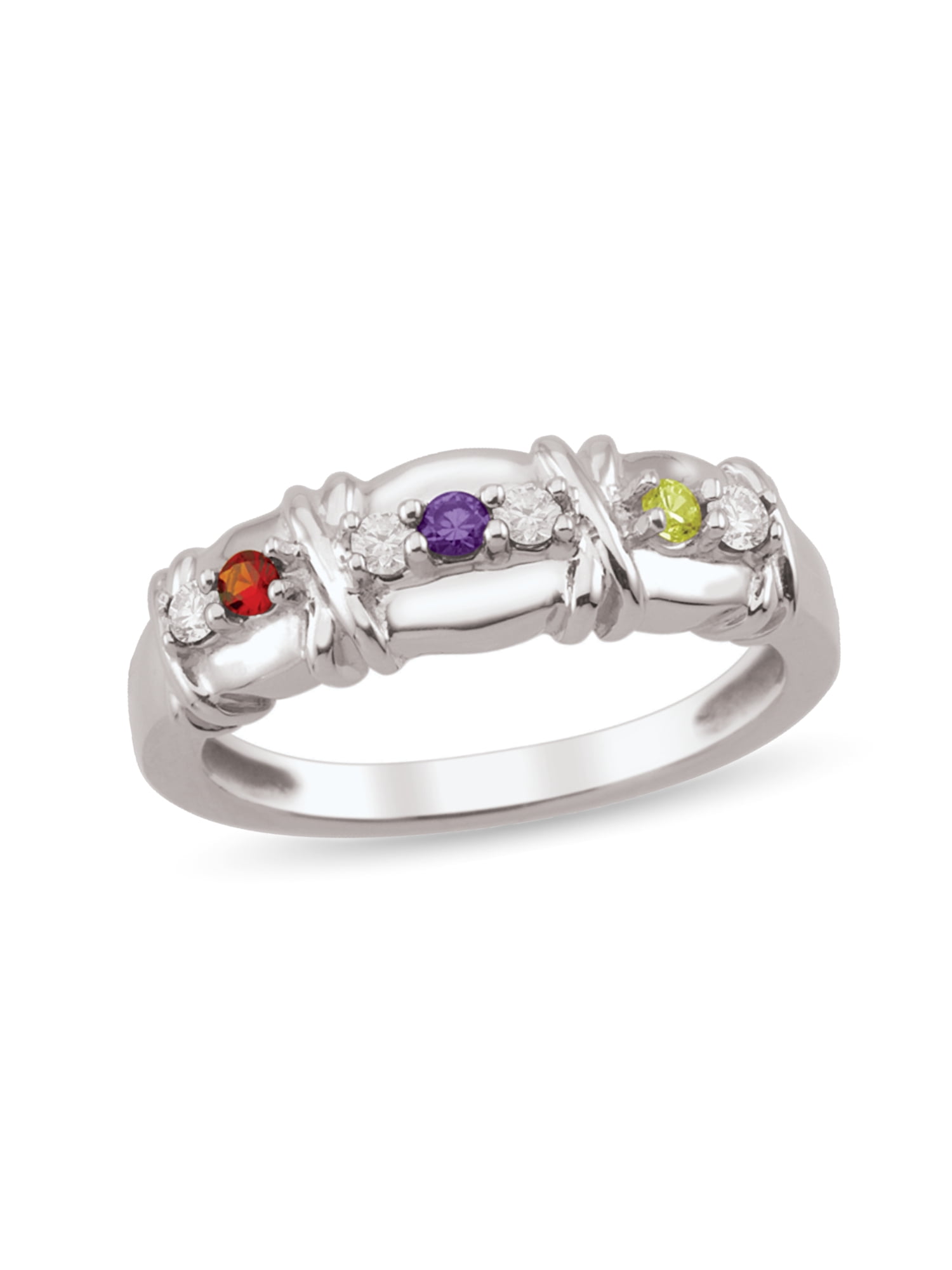 Personalized Crisscross Birthstone Family Ring in Sterling Silver by Jewlster