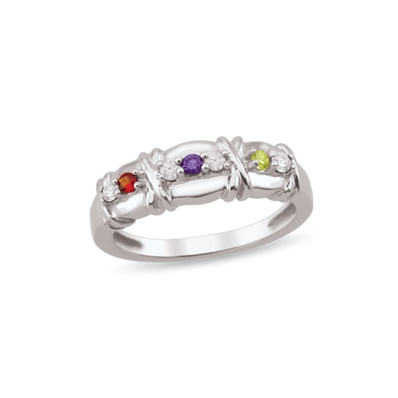 Personalized Crisscross Birthstone Family Ring in Sterling Silver by Jewlster