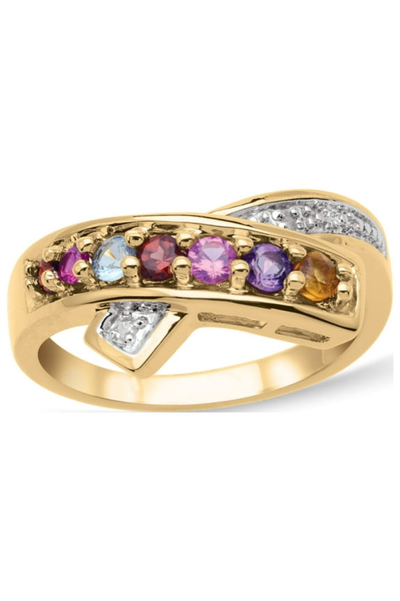 Personalized Crisscross Birthstone Ring in 10K Gold with Diamond Accents by Jewlster