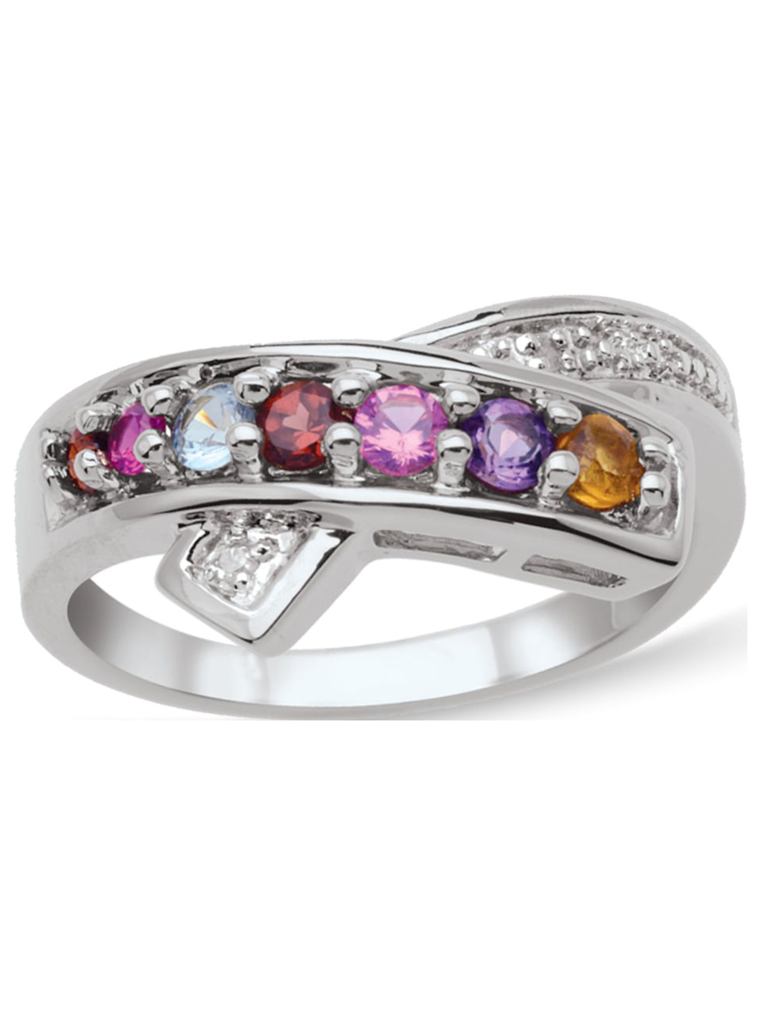Personalized Crisscross Birthstone Ring in Sterling Silver with Diamond Accents by Jewlster