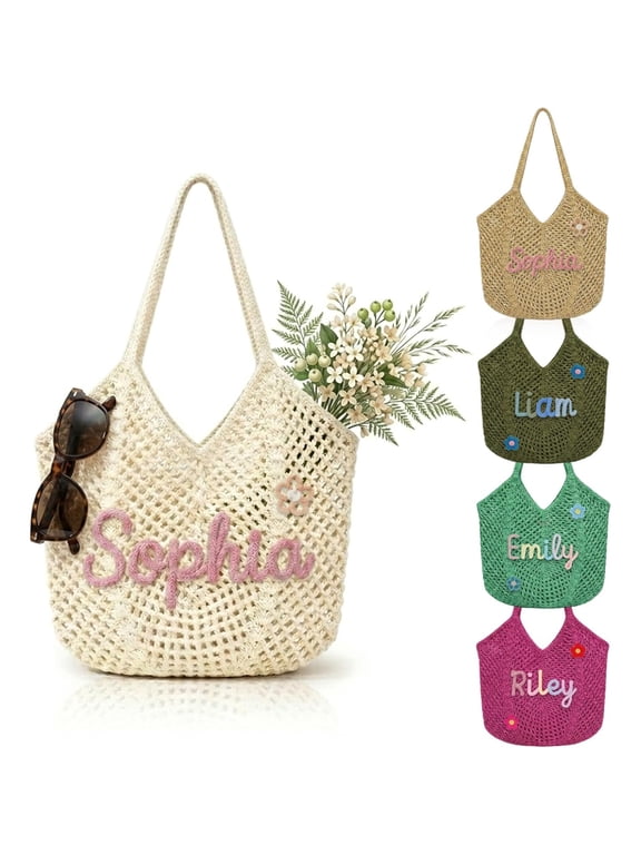 Personalized Crochet Beach Bag for Women, Summer Beach Bag Tote, Lightweight Mesh Travel Vacation Purse, Gift for Mom