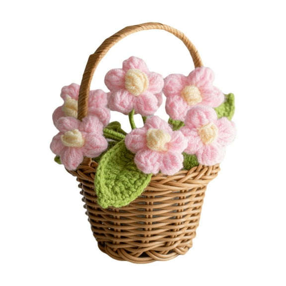 Personalized Crochet Flower Basket - Handmade Knitted Rose & Carnation Bouquet for Christmas, Mother's Day, Valentines - Cute Home Decor & Custom Gift for Women