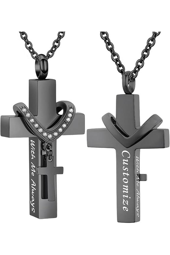 Personalized Cross Cremation Jewelry for Ashes - Religious Cross Urn Necklace with Mini Keepsake Urn Memorial Ashes Jewelry