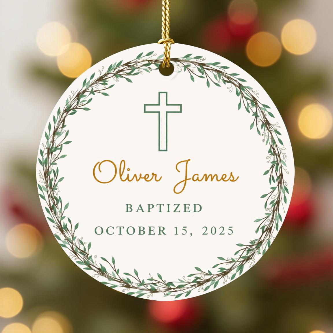 Personalized Cross Design Baptism Ceramic Ornament Flat 2D Printed ...