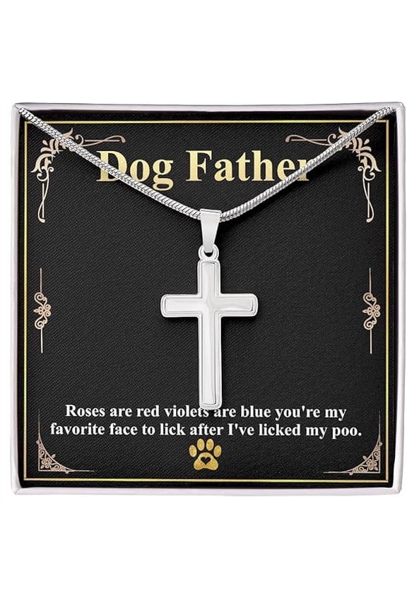 Personalized Cross Necklace, Dog Father Gift on Father's Day, Gift for Dad, Fathers Day Gift Necklace, Gift from Dog With Message Card