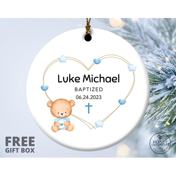 Personalized Cross Ornament — Baptism & Christening Gift for Boy, Custom Name & Date Keepsake