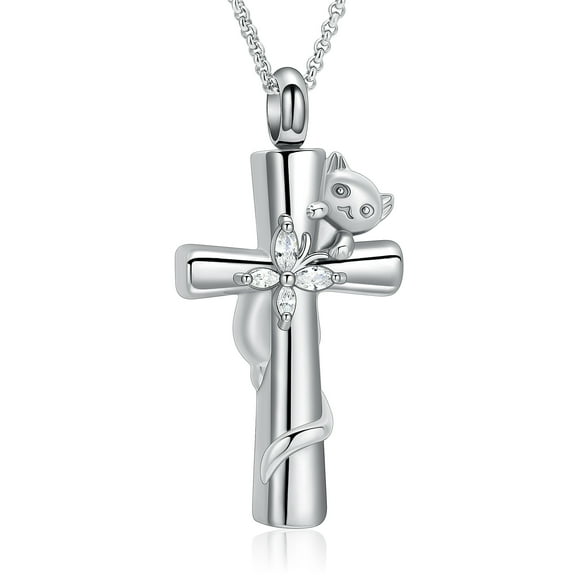 Personalized Cross Urn Necklace for Ashes with Cute Cat Cremation Jewelry Ashes Urn Necklace for Pet Lover's for Women with Butterfly Memorial Pendant Cremation Jewelry for Ashes