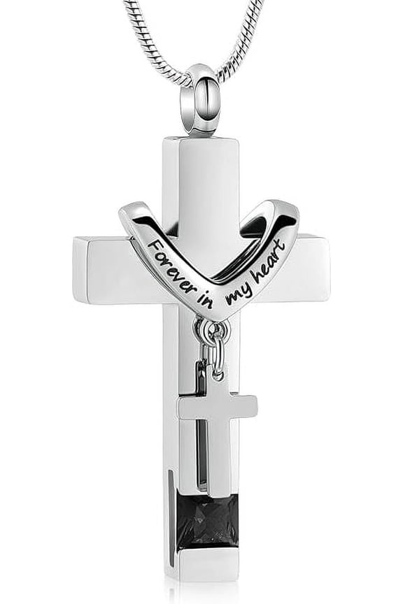 Personalized Cross Urn Necklace for Ashes Birthstone Cremation Pendant Cremation Jewelry for Ashes Cross Ashes Keepsake Pendant