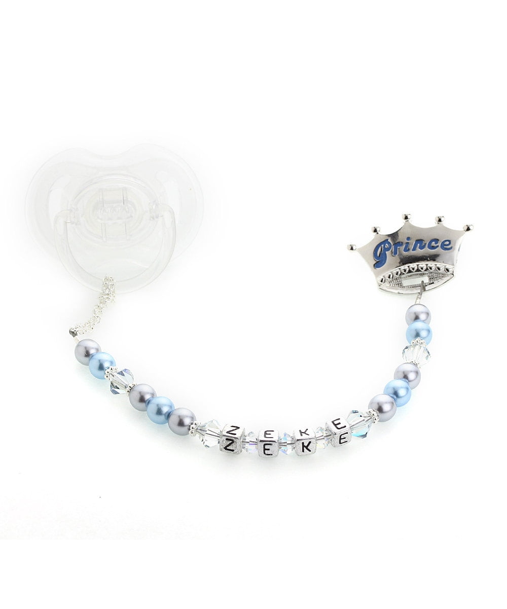 Personalized Crown with Swarovski Pearls and Crystals Pacifier Clip