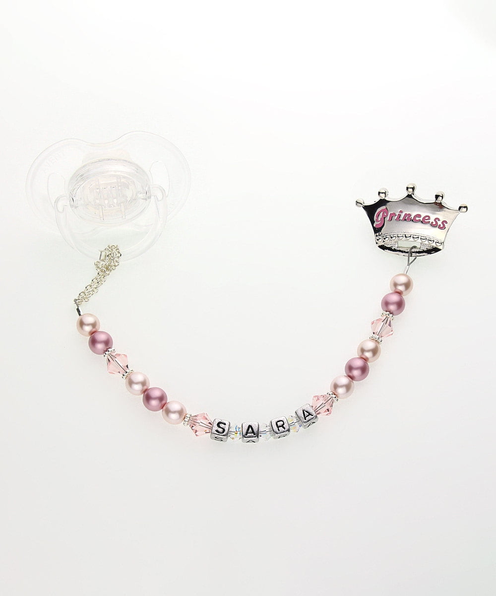 Personalized Crown with Swarovski Pearls and Crystals Pacifier Clip