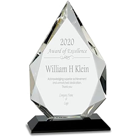 Personalized Crystal Diamond Plaque on Black Base Award, Custom Engraved Glass Award for Employee Appreciation, Recognition, Service, Retirement (9")$$Office