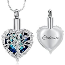 Personalized Crystal Heart Cremation Necklace for Ashes Tree of Life Urn Cremation Jewelry for Women Men Memorial Pendant for Loved Ones