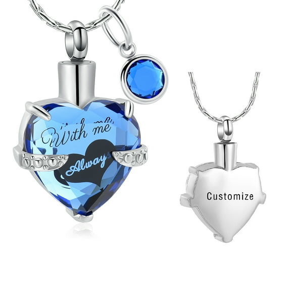 Personalized Crystal Heart Urn Jewelry Ash Holder Necklace for Cremation Ashes Urn Pendants with Chain-With me always