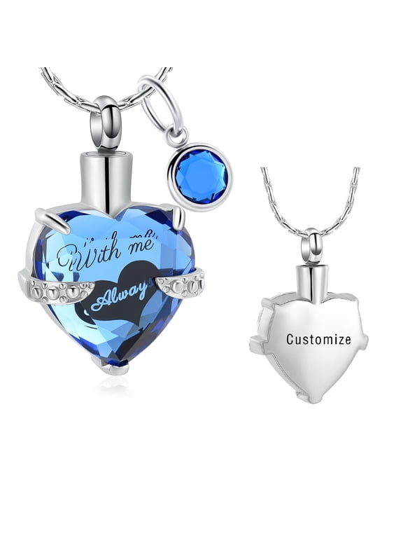 Personalized Crystal Heart Urn Jewelry Ash Holder Necklace for Cremation Ashes Urn Pendants with Chain-With me always