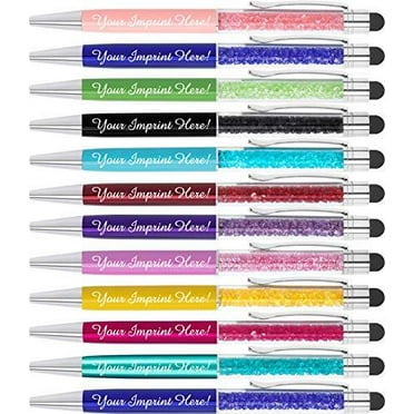 Personalized Crystal Pens with Stylus - Metal Gem Pen - Custom Metallic Printed Name Pens with Black Ink - Imprinted with Message | Great for Her | 12 pcs/pack