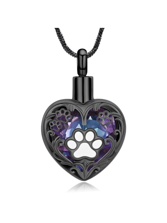 Personalized Crystal Pet Urn Necklace for Dog Cat Ashes Cremation Pet Pawprint Memorial Customized Heart Pendant Keepsake Funeral Jewelry