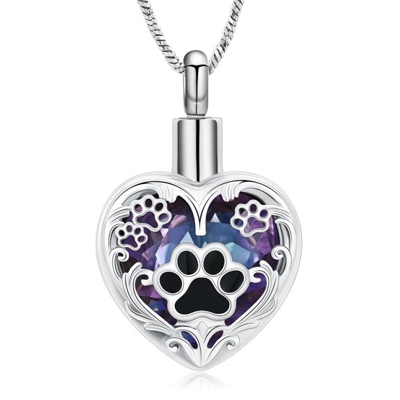 Personalized Crystal Pet Urn Necklace for Dog Cat Ashes Cremation Pet Pawprint Memorial Customized Heart Pendant Keepsake Funeral Jewelry