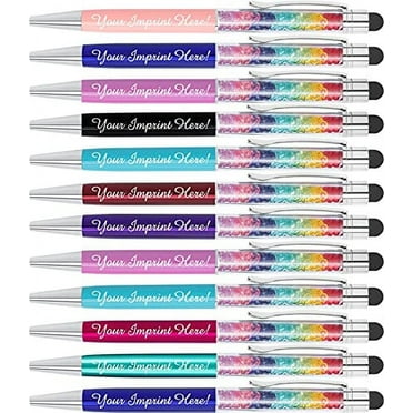Personalized Crystal Prism Pens with Stylus - Metal Gem Pen - Custom Metallic Printed Name Pens with Black Ink - Imprinted with Message | Pens for Women | 12 pcs/pack
