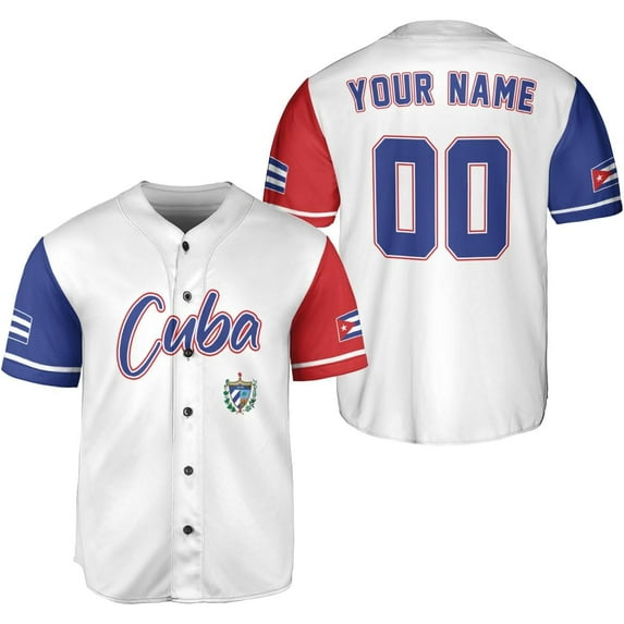 Personalized Cuba Baseball Jersey Shirt, Cuba Flag Jersey, Cuban Jersey for Men and Women, Cuba USA Flag T Shirt (4XL)
